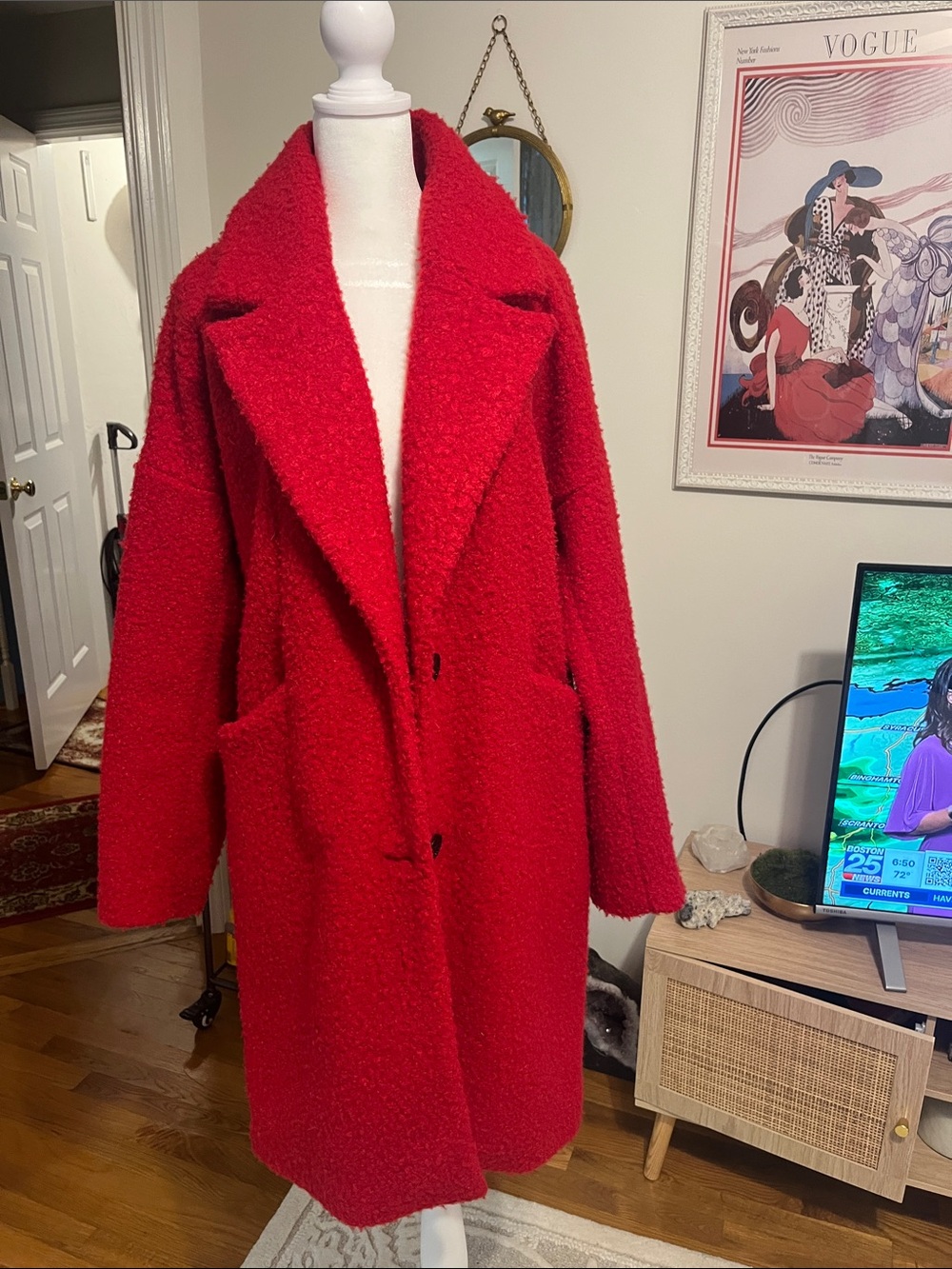 BCBGMaxAzria Red Teddy Bouclé Coat